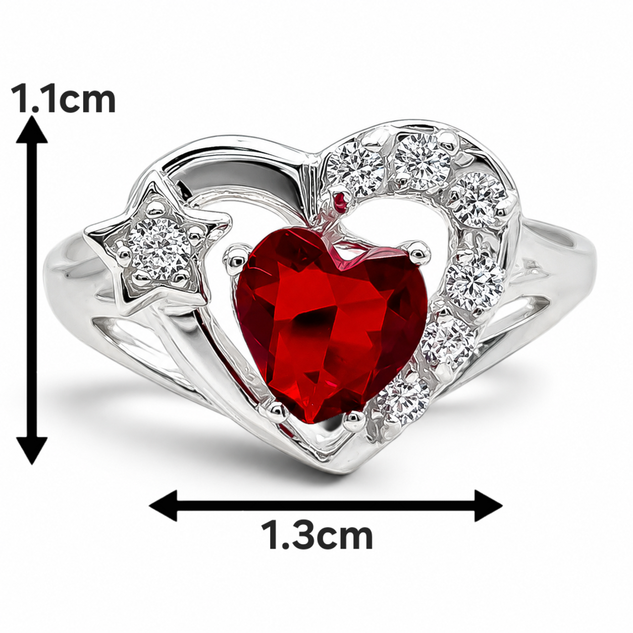 Anillo Corazon Rojo Plata Ley 925