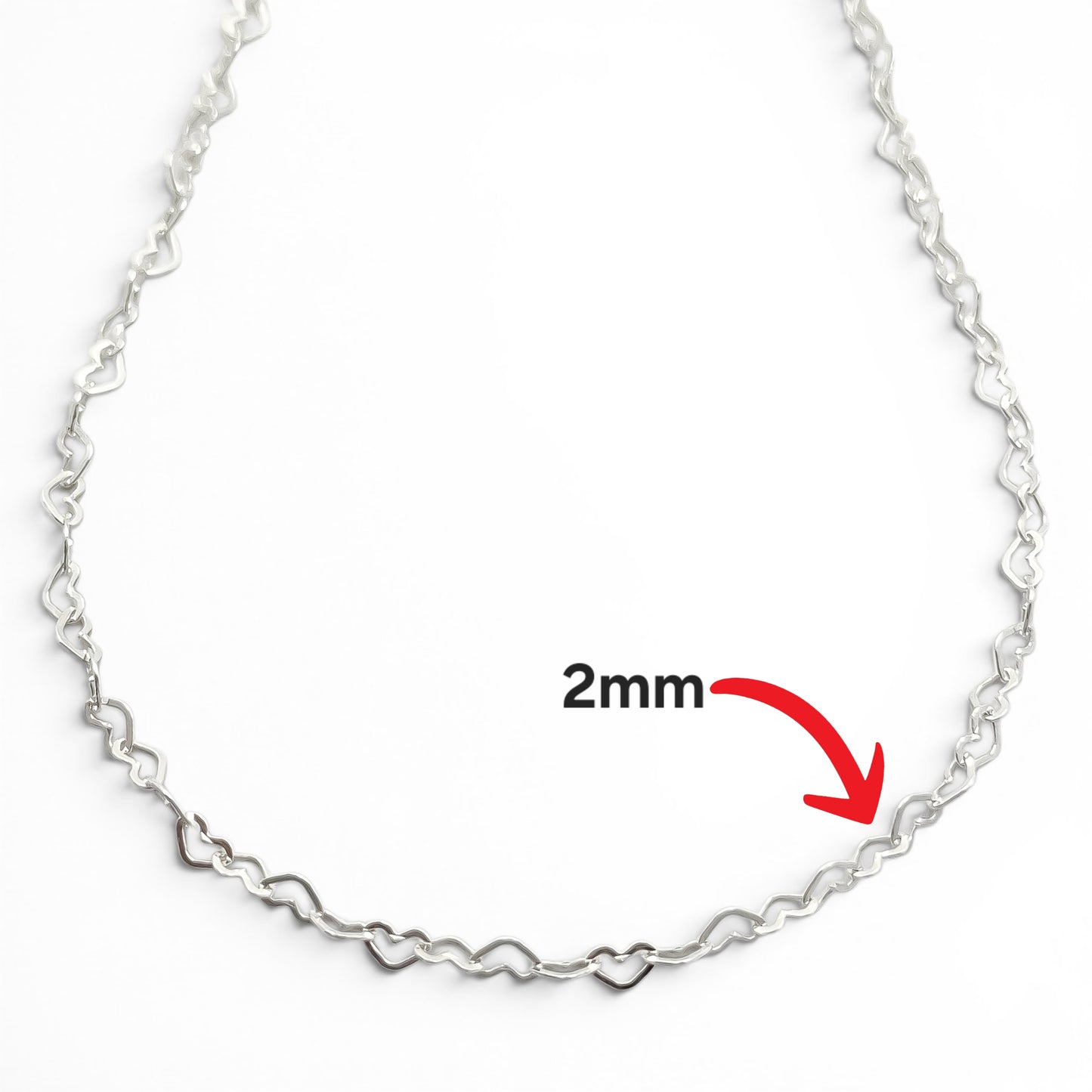 Cadena Corazones 2mm Plata Ley 925