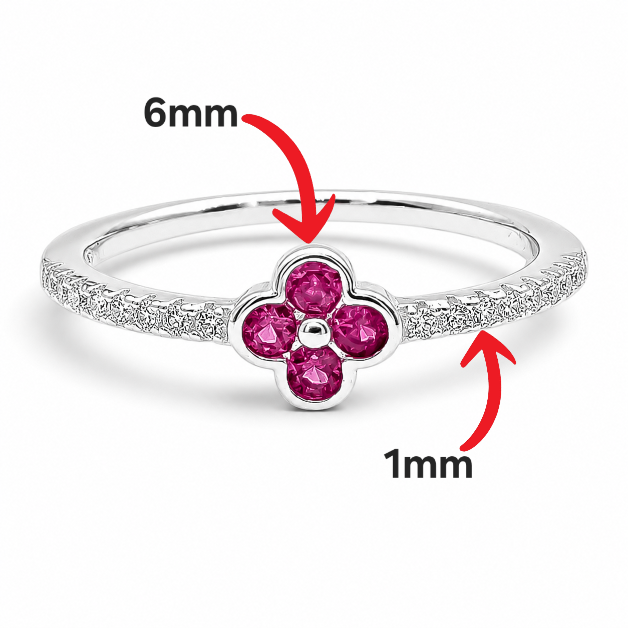 Anillo Flor Zirconia Fiusha Plata Ley 925