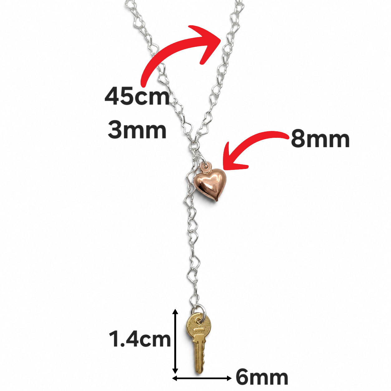 Cadena Corazon Llave 3mm Plata Ley 925