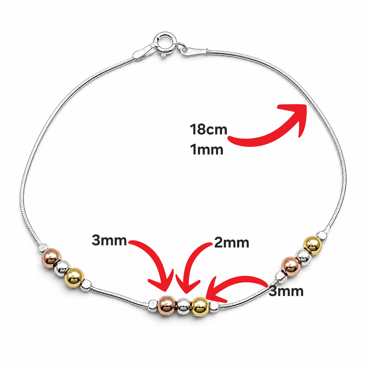 Pulsera Tricolor Plata Ley 925