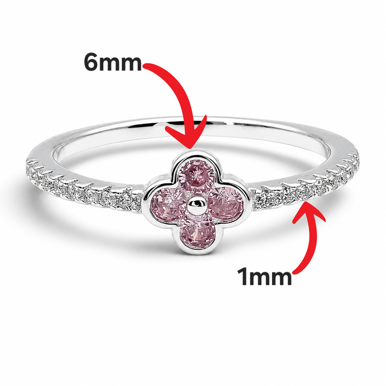 Anillo Flor Zirconia Rosa Plata Ley 925