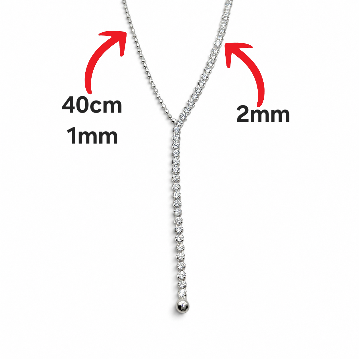 Cadena Bolita Zirconia 2mm Plata Ley 925