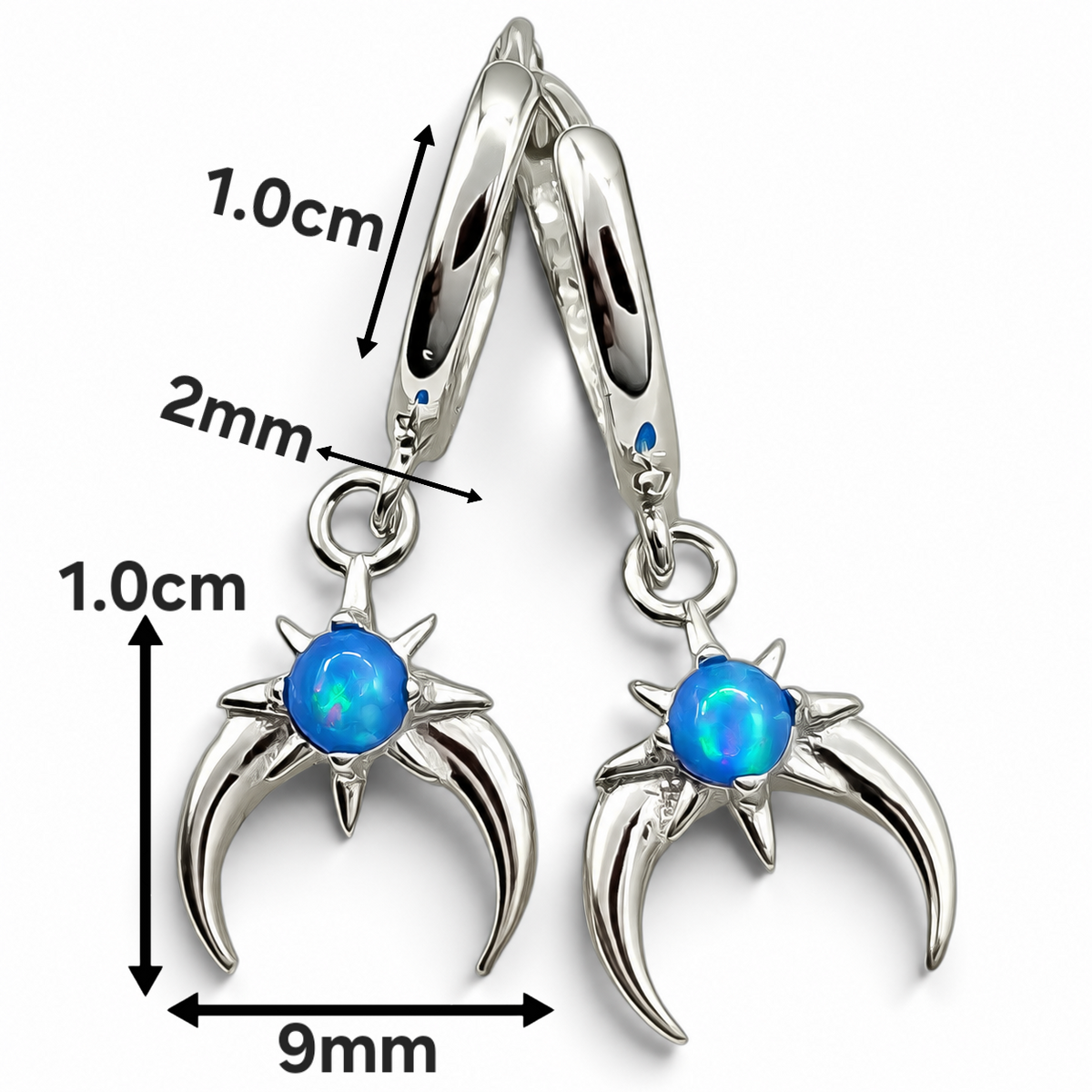 Hugguies Media Luna Opalo Azul Plata Ley 925