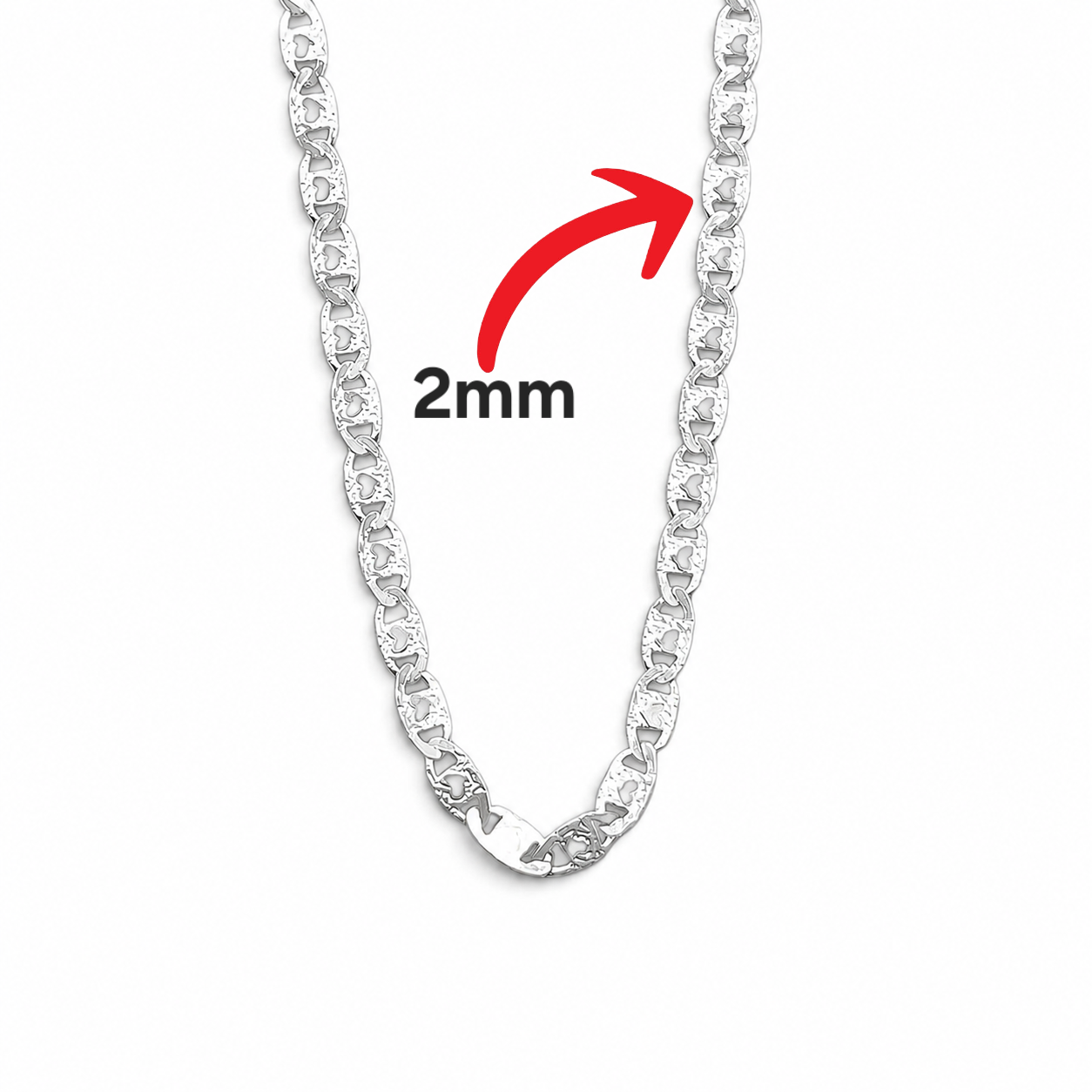 Cadena Corazon Planchada 2mm Plata Ley 925