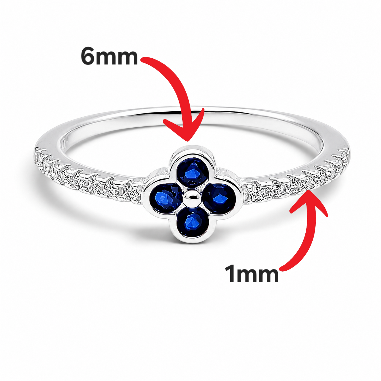 Anillo Flor Zirconia Azul Plata Ley 925