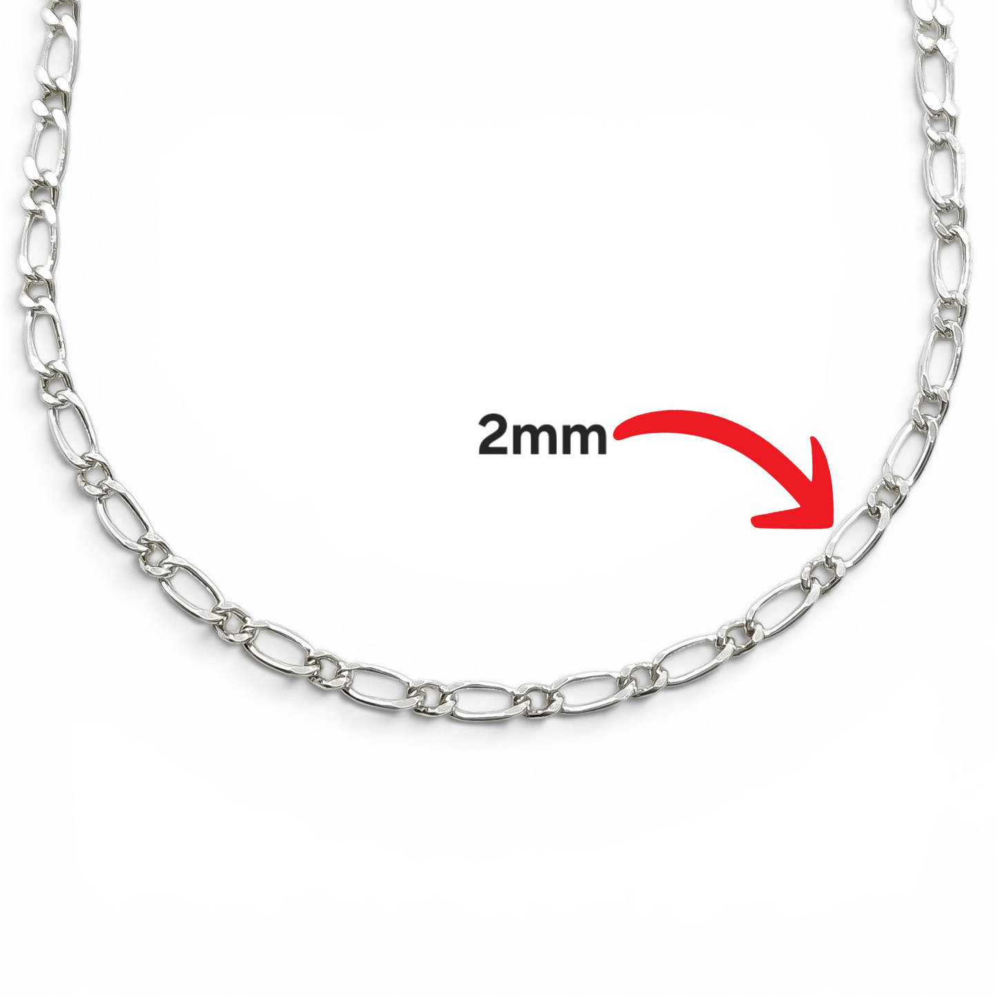 Cadena 1x1 2mm Plata Ley 925