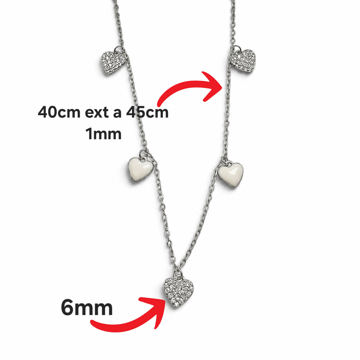 Collar Corazones Plata Ley 925