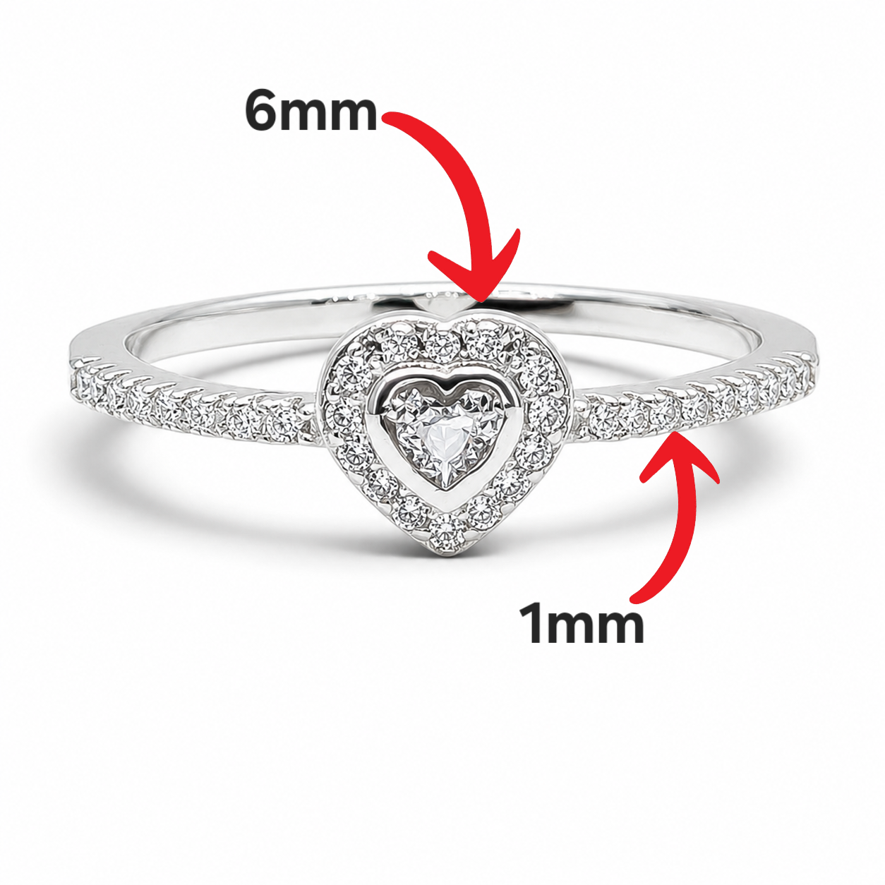 Anillo Zirconia Corazon Blanco Plata Ley 925