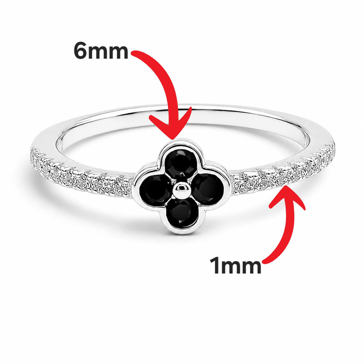 Anillo Flor Zirconia Negro Plata Ley 925