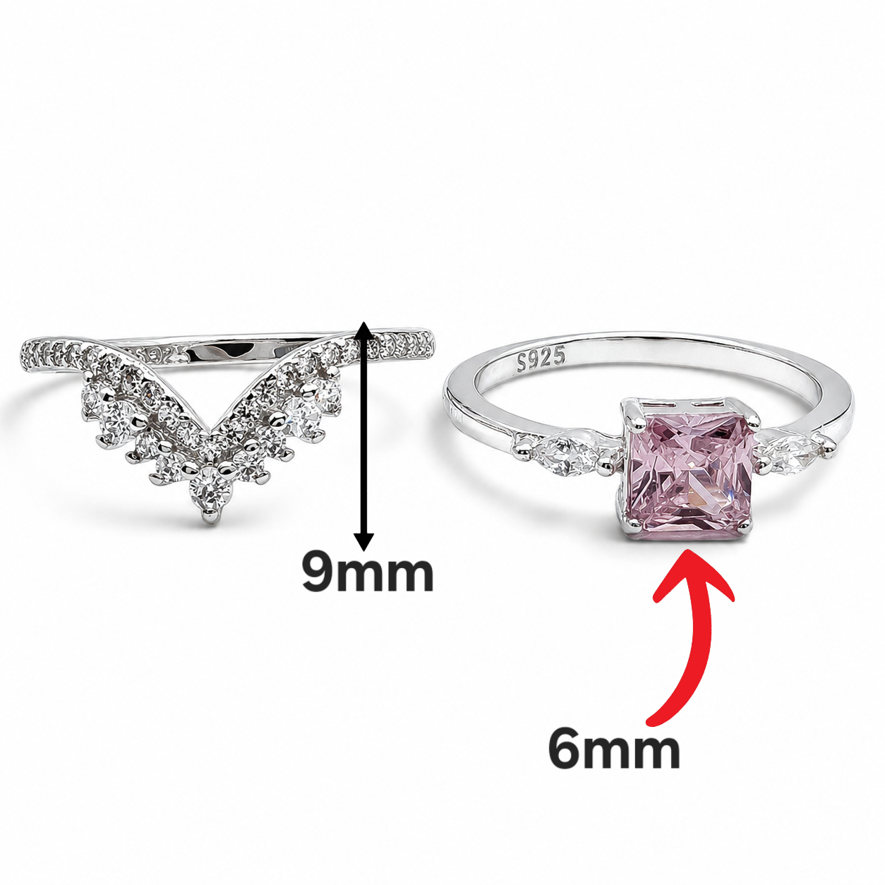 Anillo Cuadro Rosa Plata Ley 925
