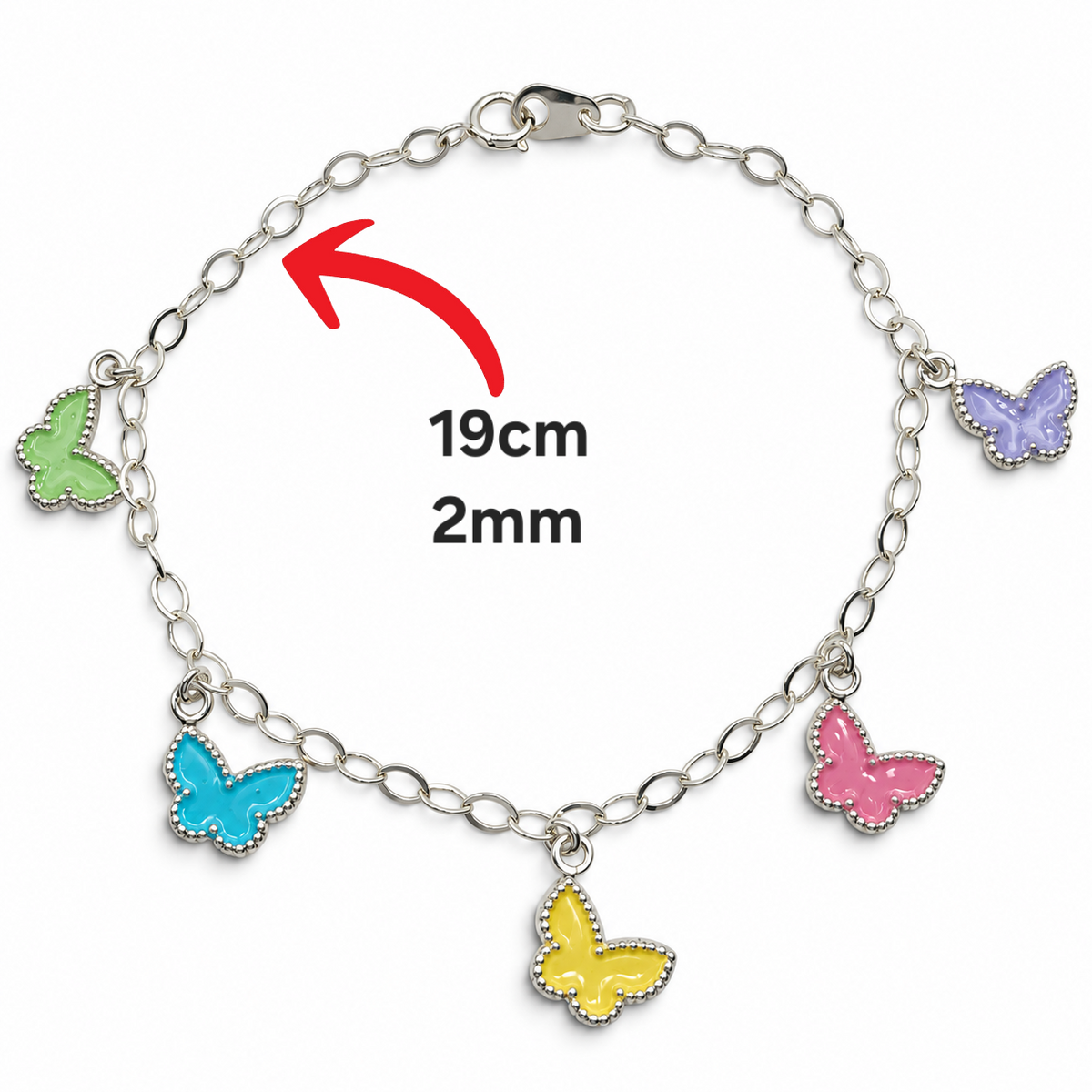 Pulsera Mariposa Multicolor Plata Ley 925