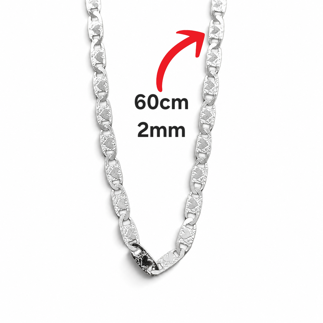 Cadena Corazon 2mm Plata Ley 925