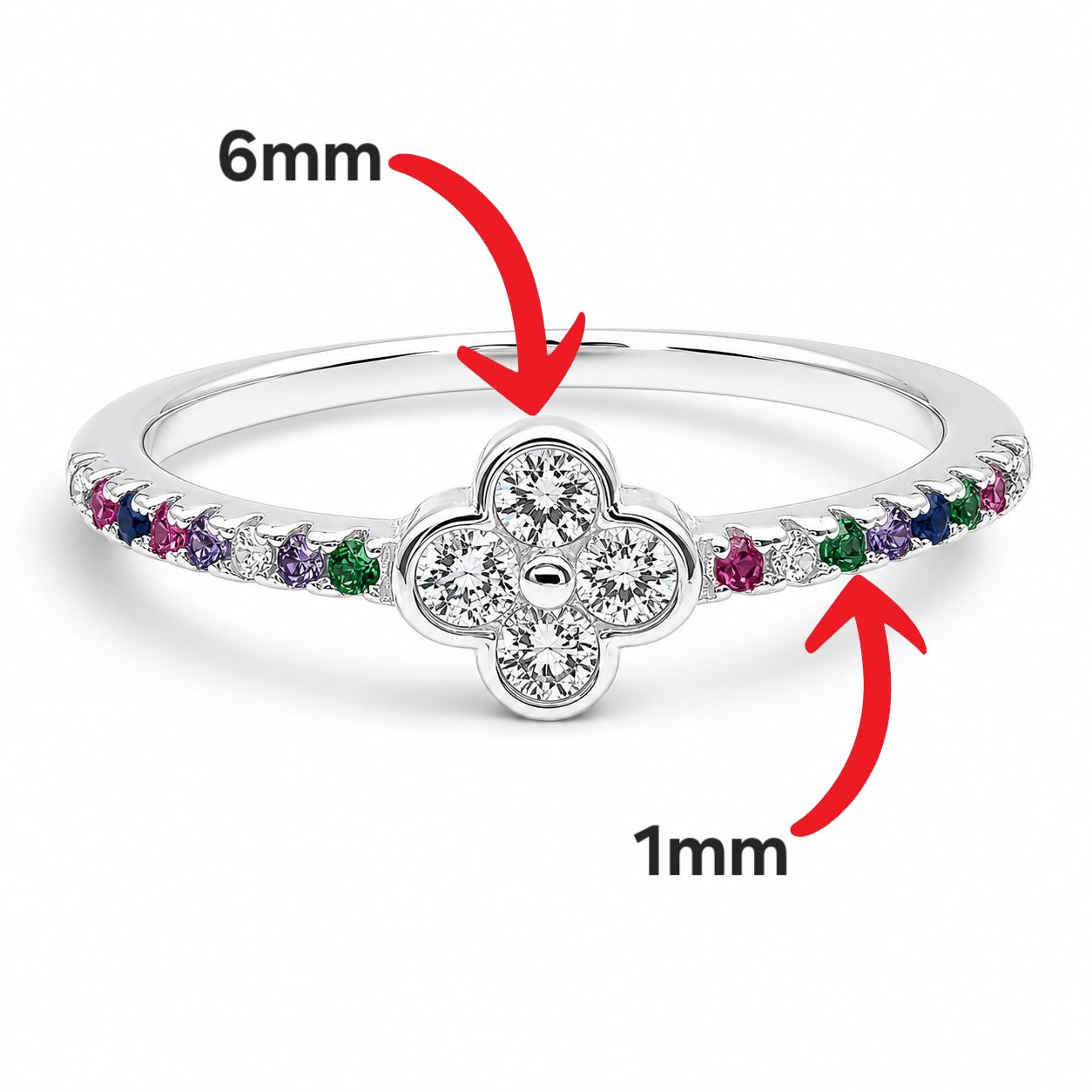 Anillo Flor Zirconia Multicolor Plata Ley 925