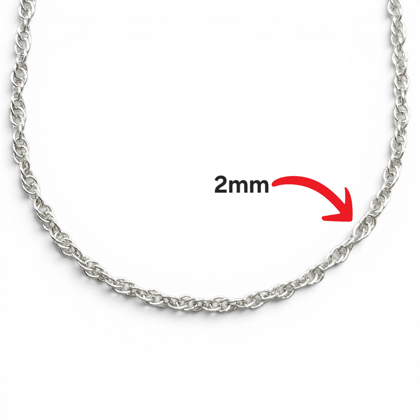 Cadena Torzal 2mm Plata Ley 925