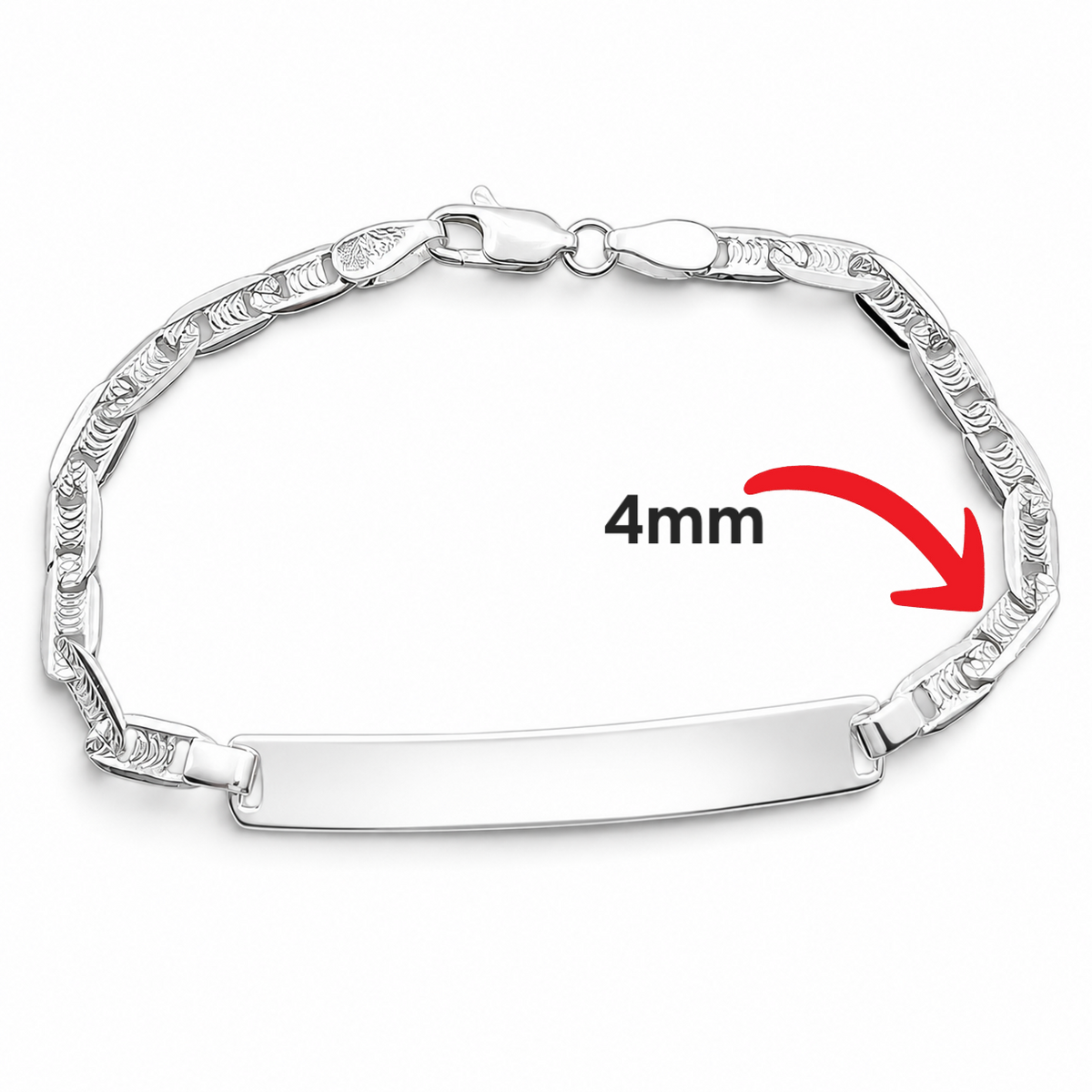 Esclava Planchada Diamantada 4mm Plata Ley 925