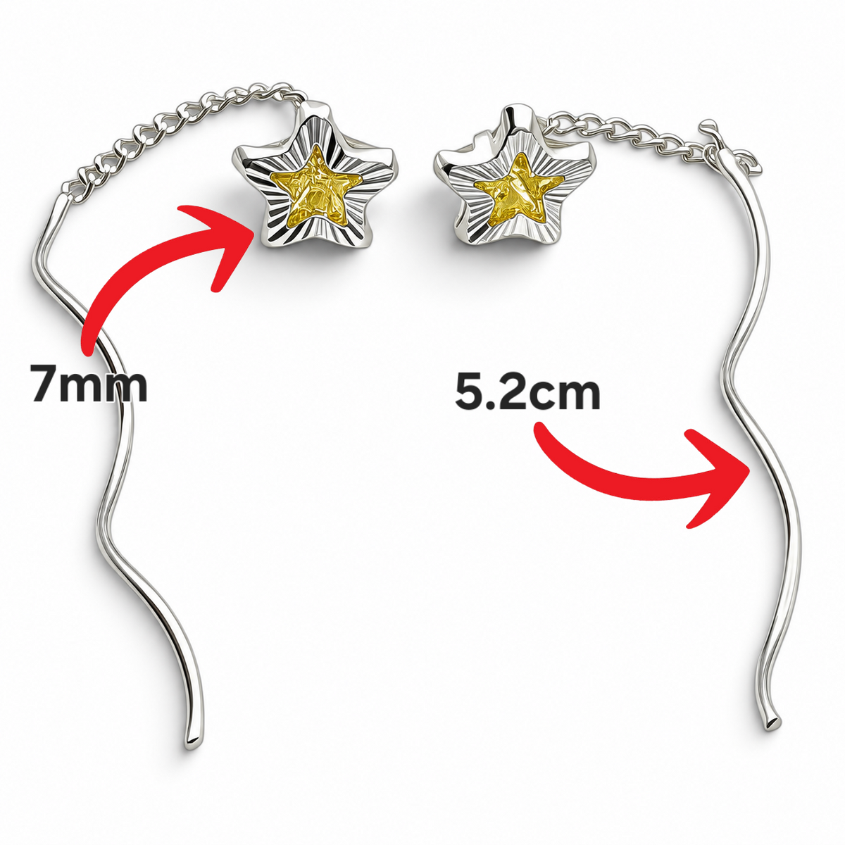 Arete Largo Estrella Lima Plata Ley 925