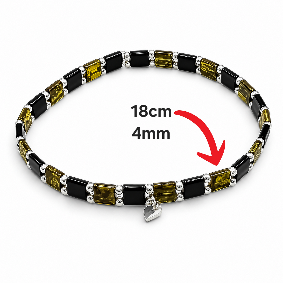 Pulsera Cuadro Negro/Verde Plata Ley 925