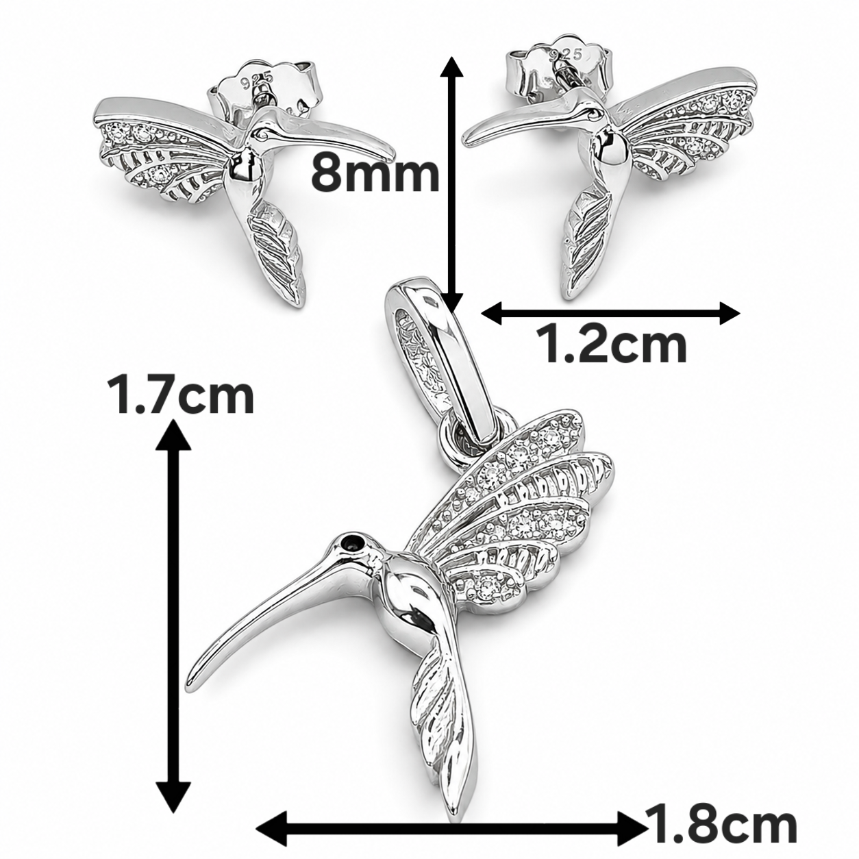 Set Colibri Zirconia Plata Ley 925