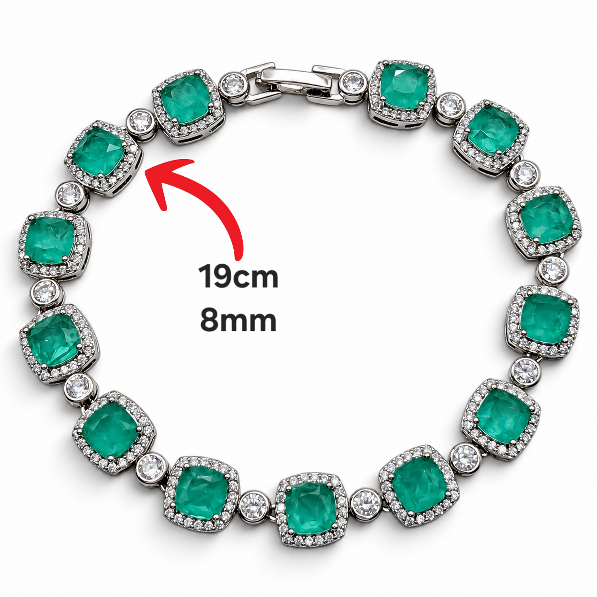 Pulsera Cuadro Verde Turmalina Zirconia Plata Ley 925