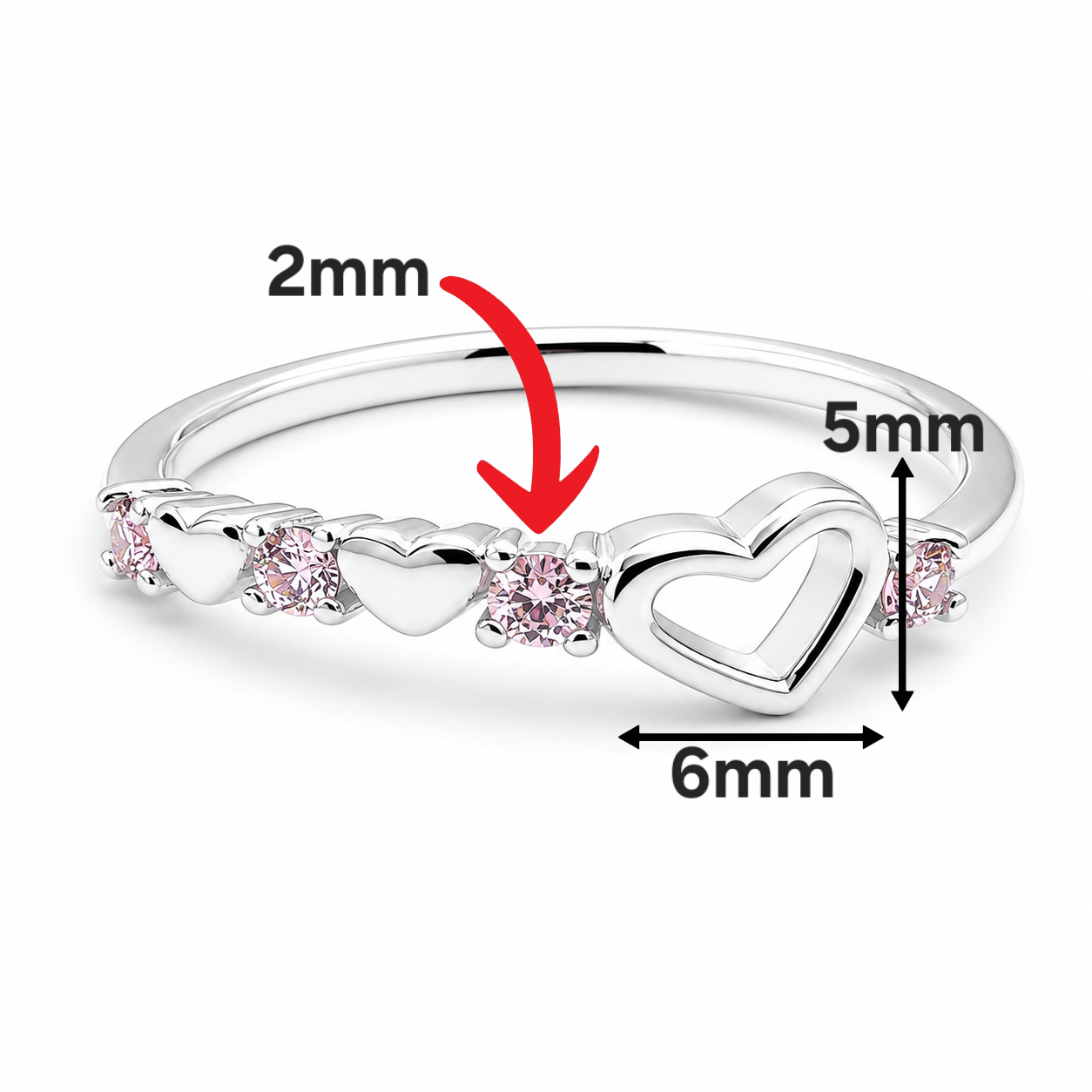 Anillo Corazon Rosa Plata Ley 925