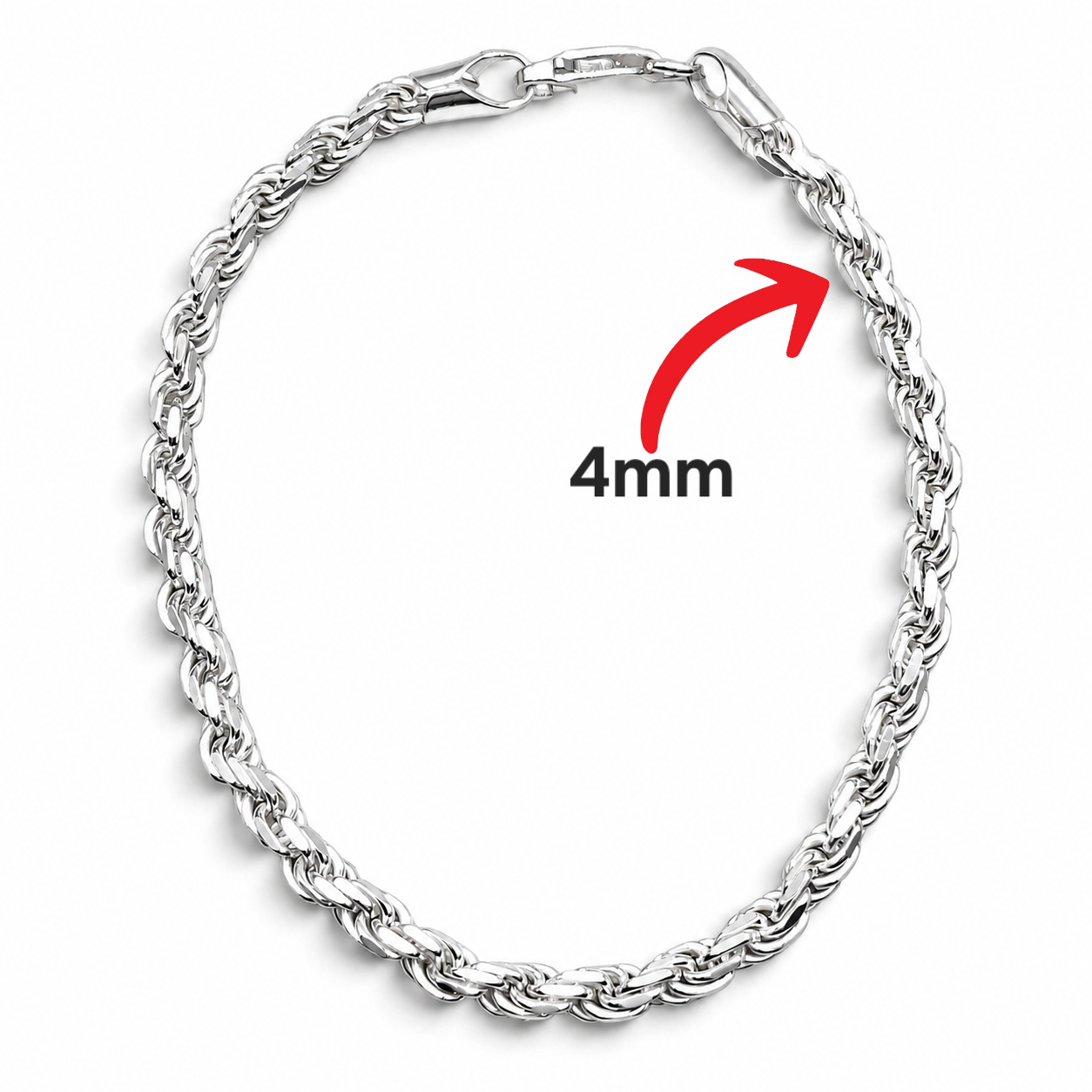 Pulso Torzal 4mm Plata Ley 925