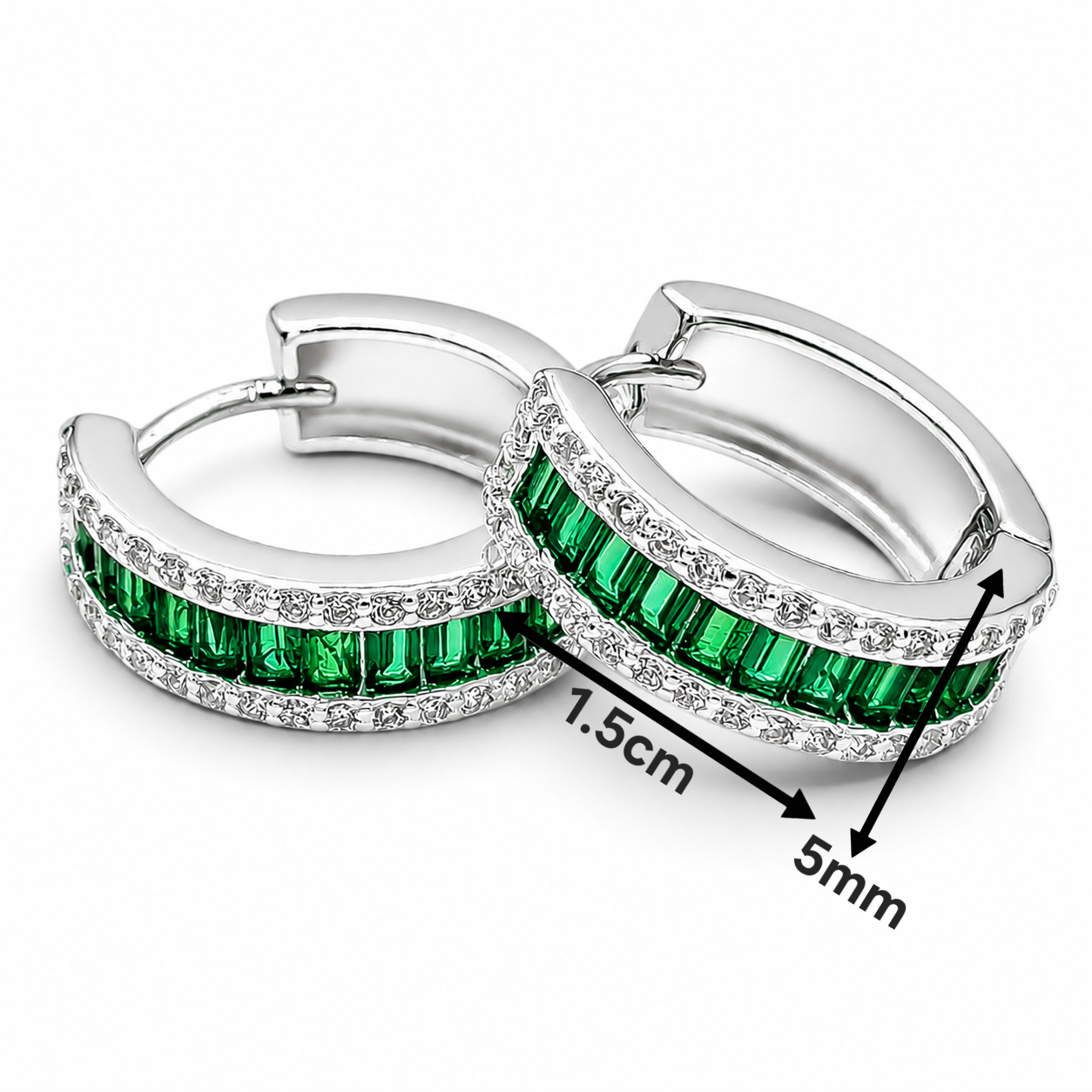 Hugguies Baguette Verde Plata Ley 925