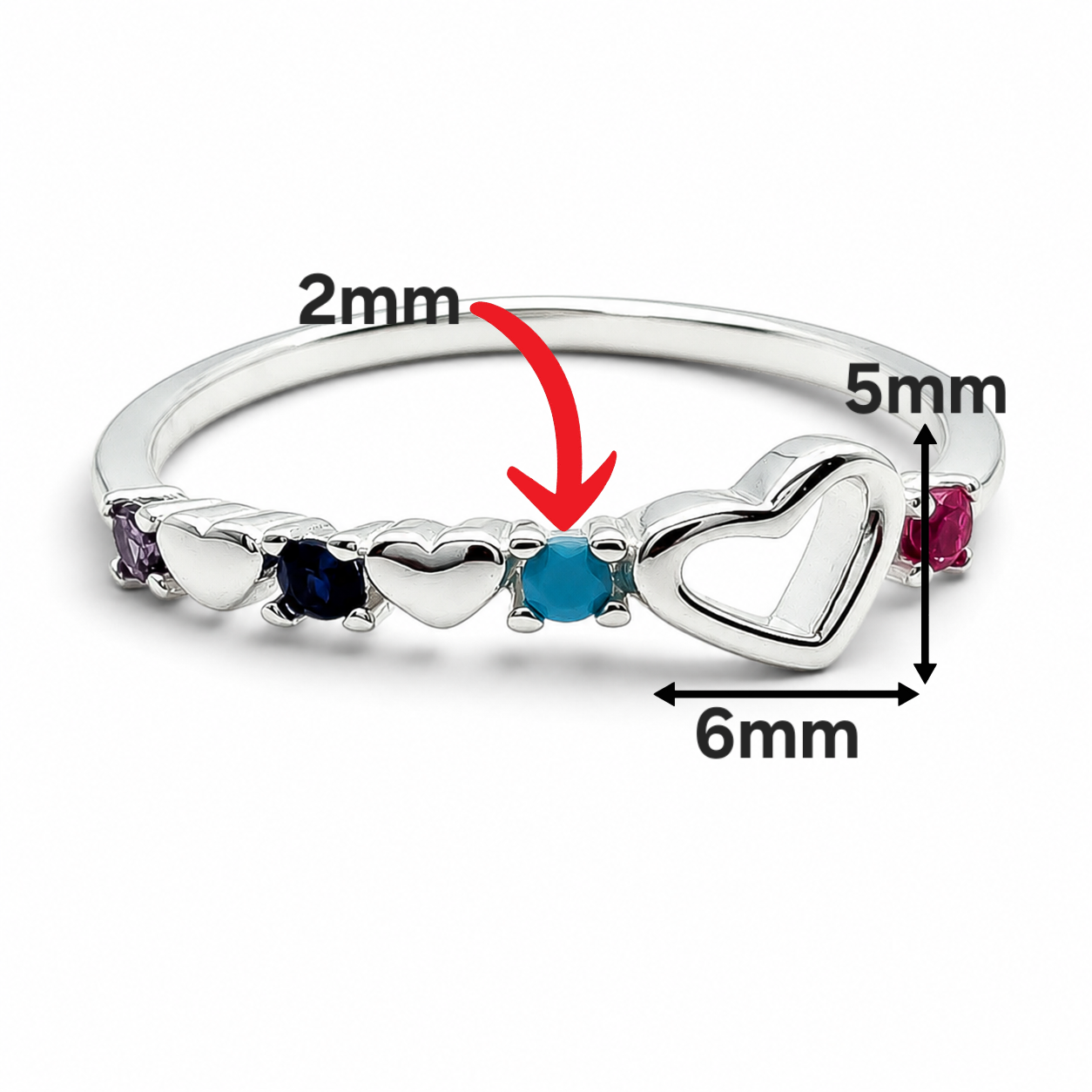 Anillo Corazon Multicolor Plata Ley 925