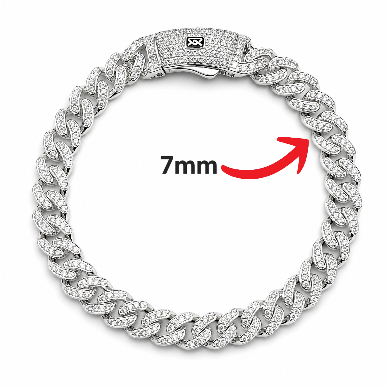 Pulso Cubano Mona Zirconia 7mm Plata Ley 925