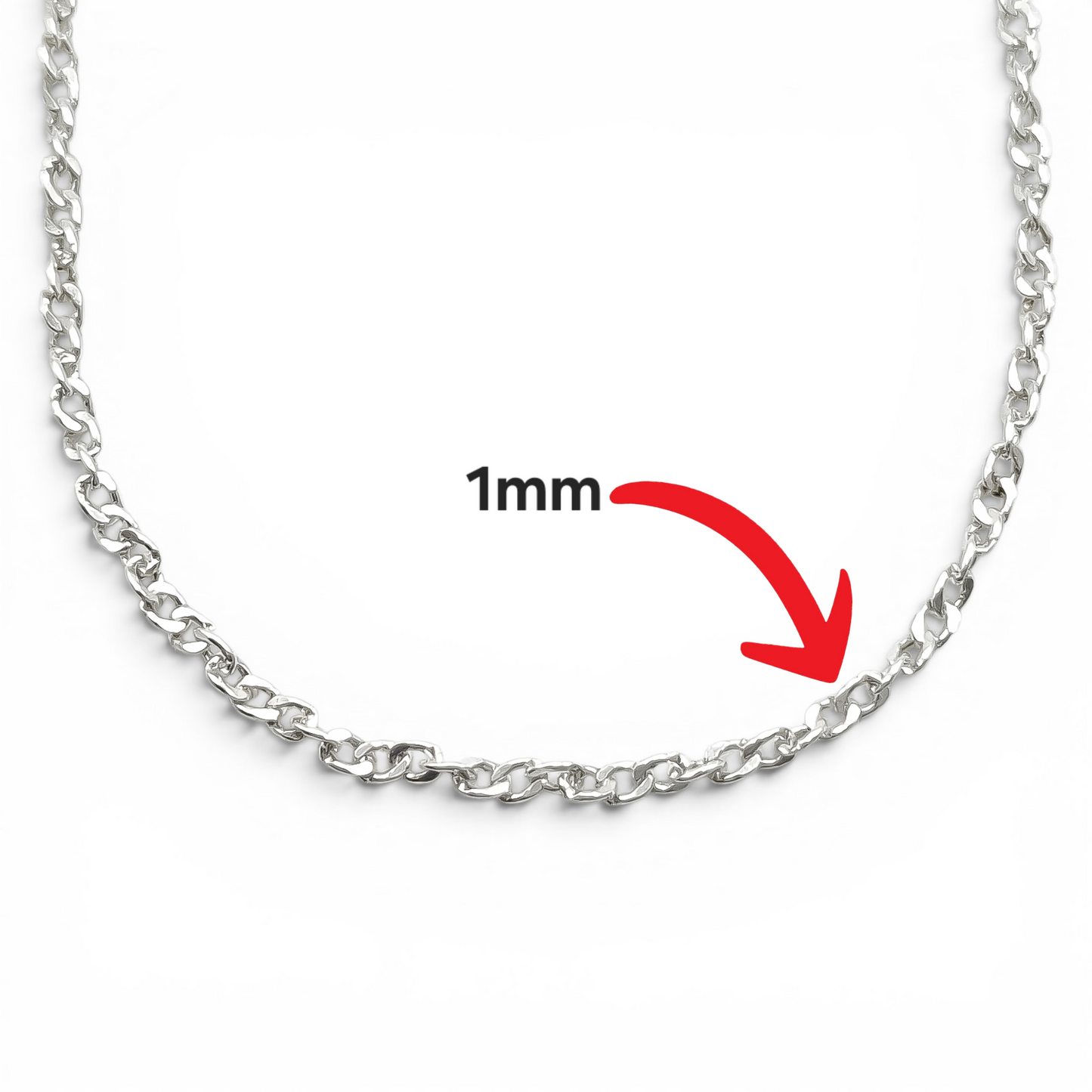 Cadena Cubana Torzal 1mm Plata Ley 925 34
