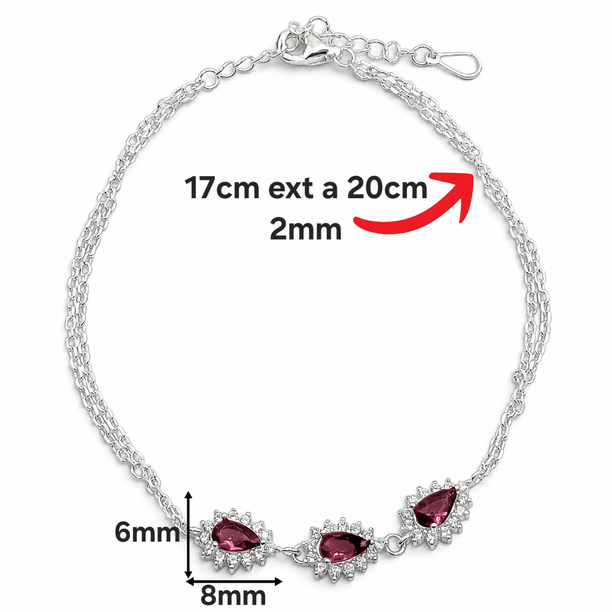 Pulsera Zirconia Fiusha Plata Ley 925