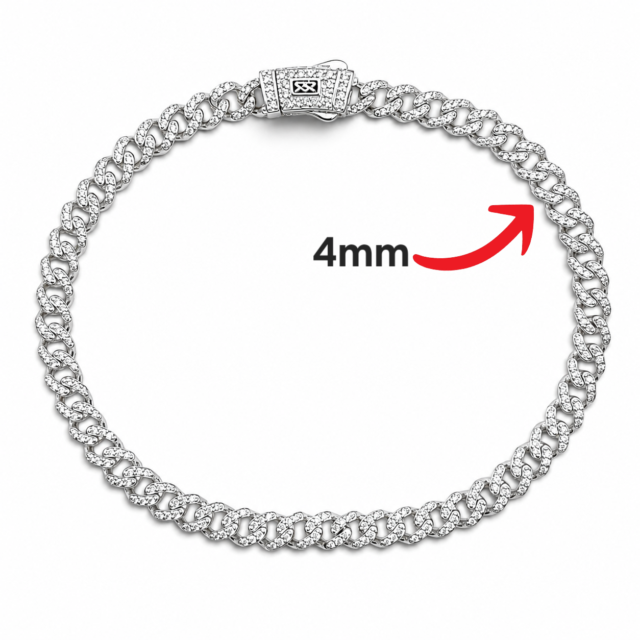 Pulso Cubano Mona Zirconia 4mm Plata Ley 925