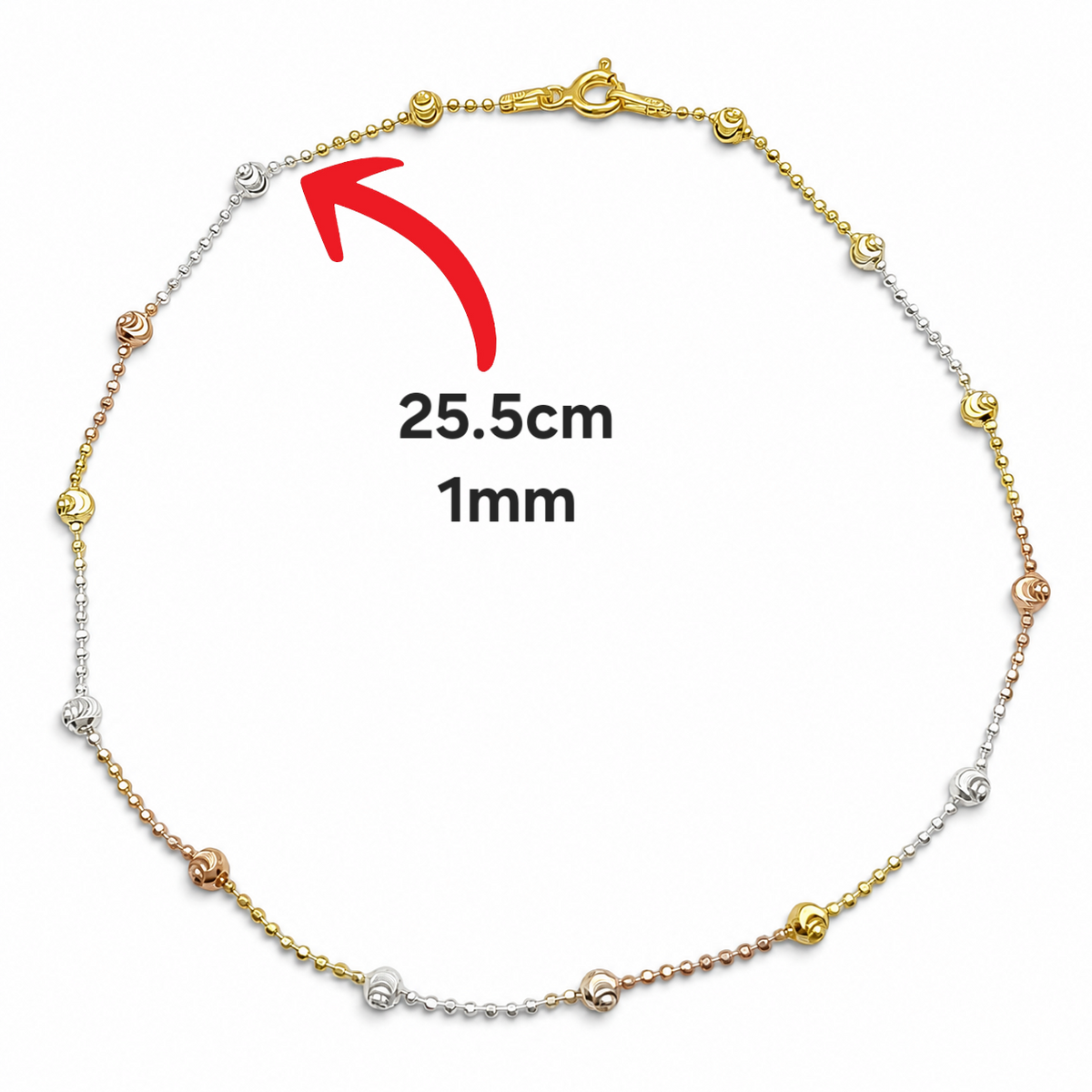 Tobillera Bolitas Tricolor Plata Ley 925