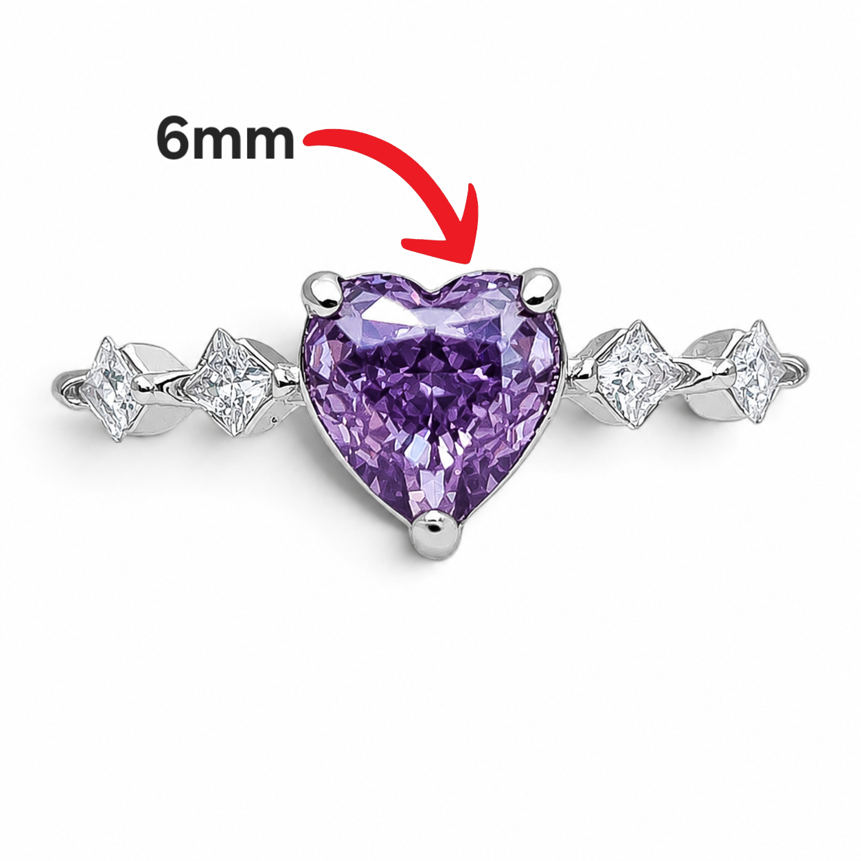 Anillo Corazon Zirconia Lila Plata Ley 925
