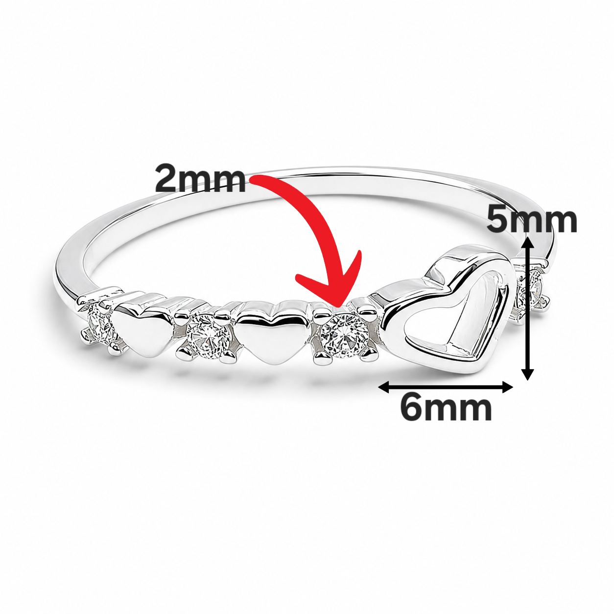 Anillo Corazon Blanco Plata Ley 925