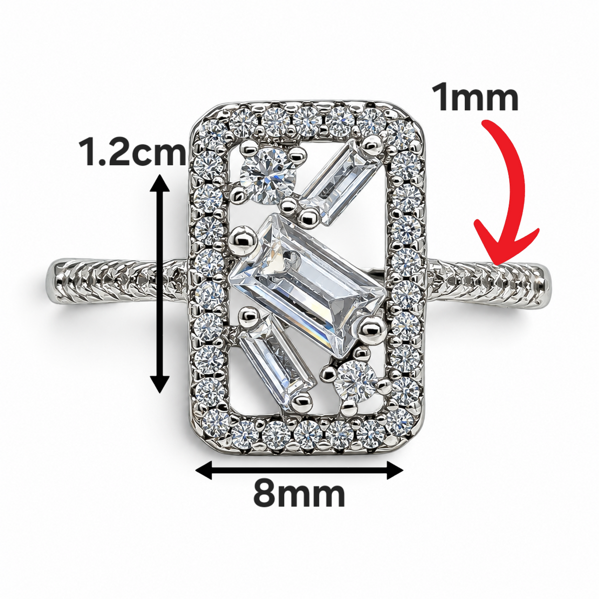 Anillo Zirconia Rectangulo Plata Ley 925