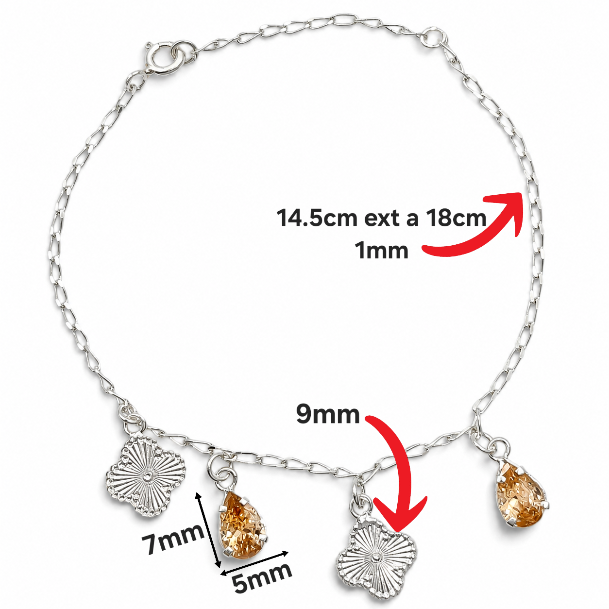 Pulsera Trebol Gota Plata Ley 925