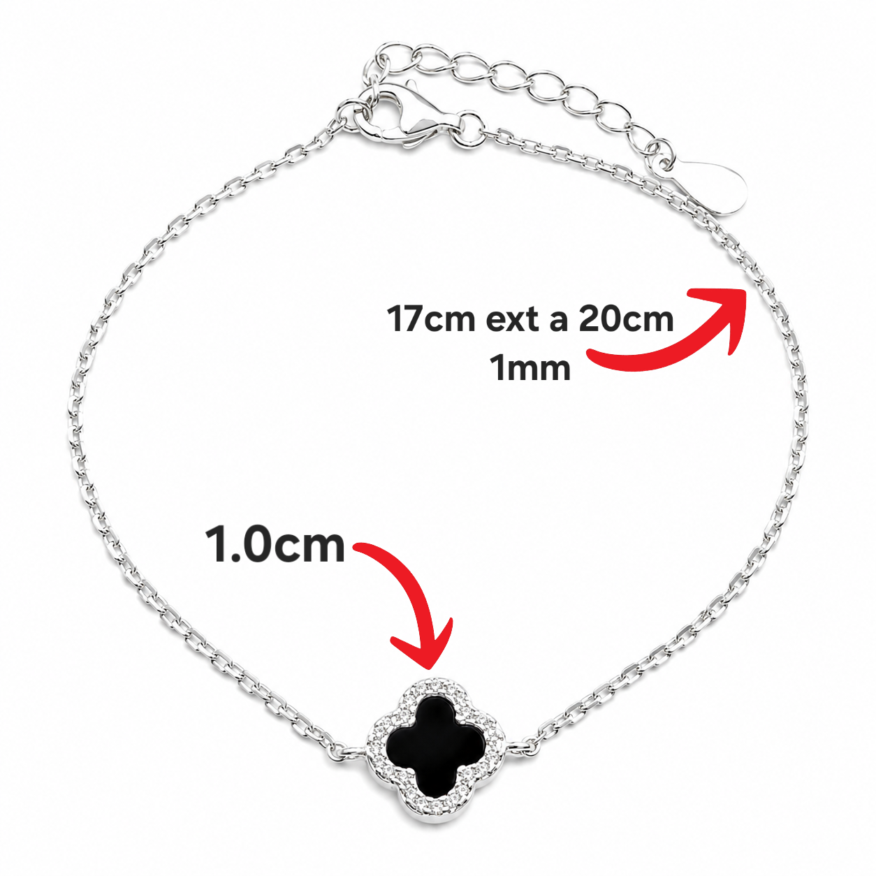 Pulsera Van Negra 1 Trebol Plata Ley 925