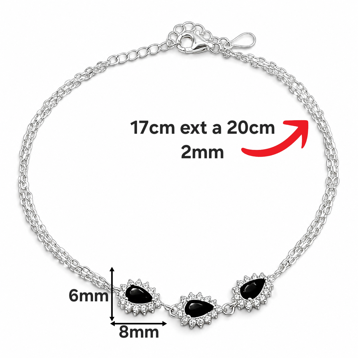 Pulsera Zirconia Negra Plata Ley 925