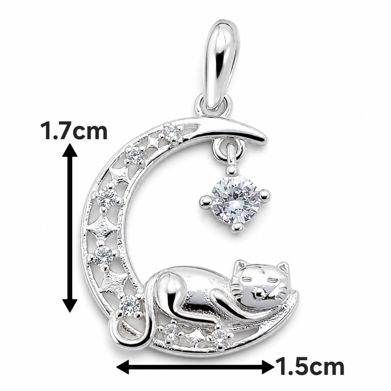 Dije Gato Luna Blanco Plata Ley 925