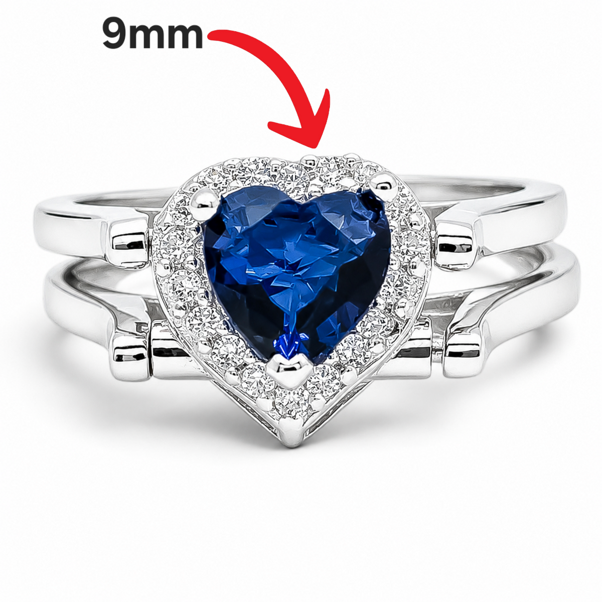 Anillo Doble Vista Corazon Azul Plata Ley 925