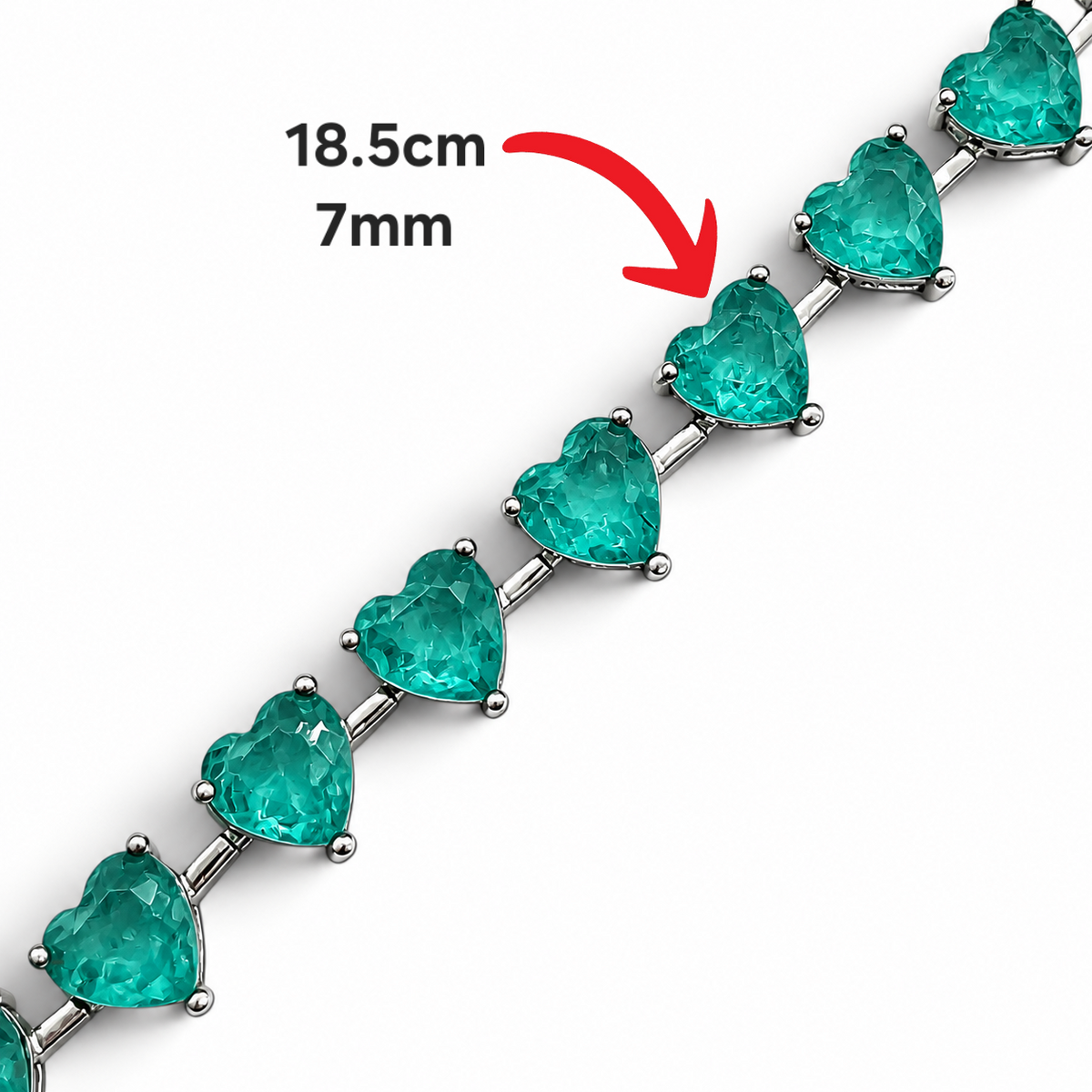Pulsera Corazones Verde Turmalina Aqua Plata Ley 925