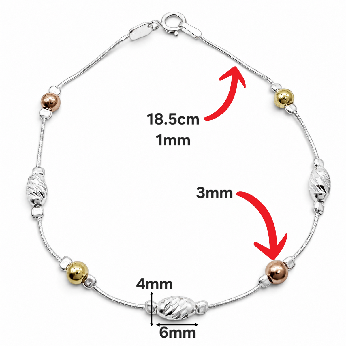 Pulsera Semilla Tricolor Plata Ley 925