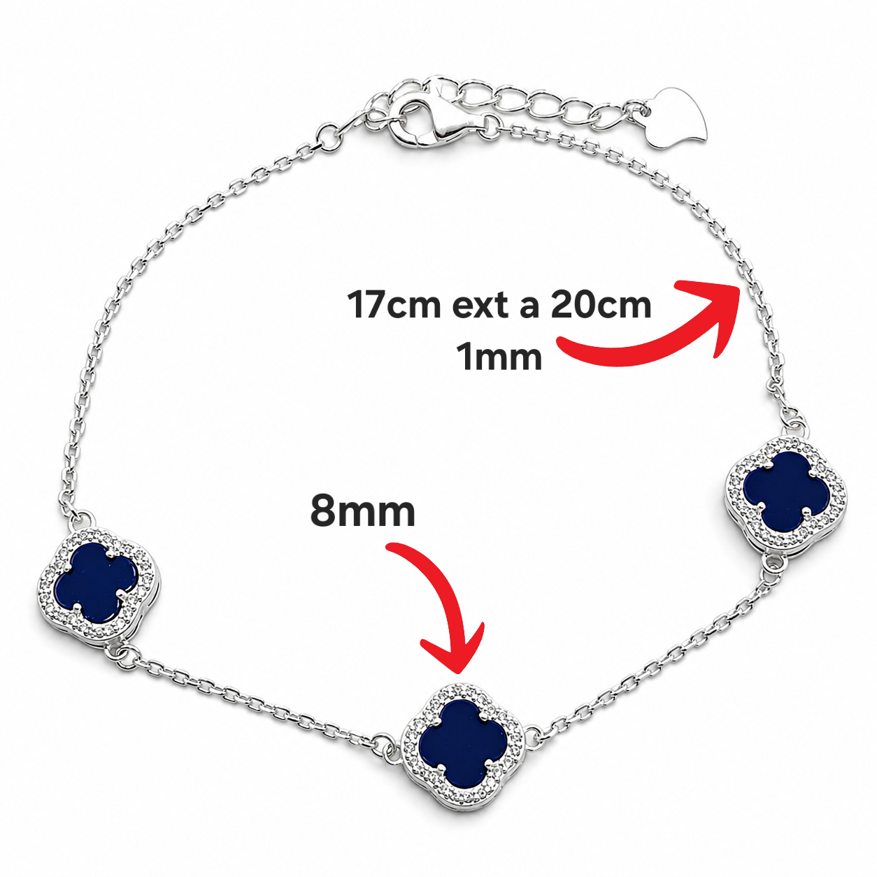 Pulsera Van Azul 3 Treboles Plata Ley 925