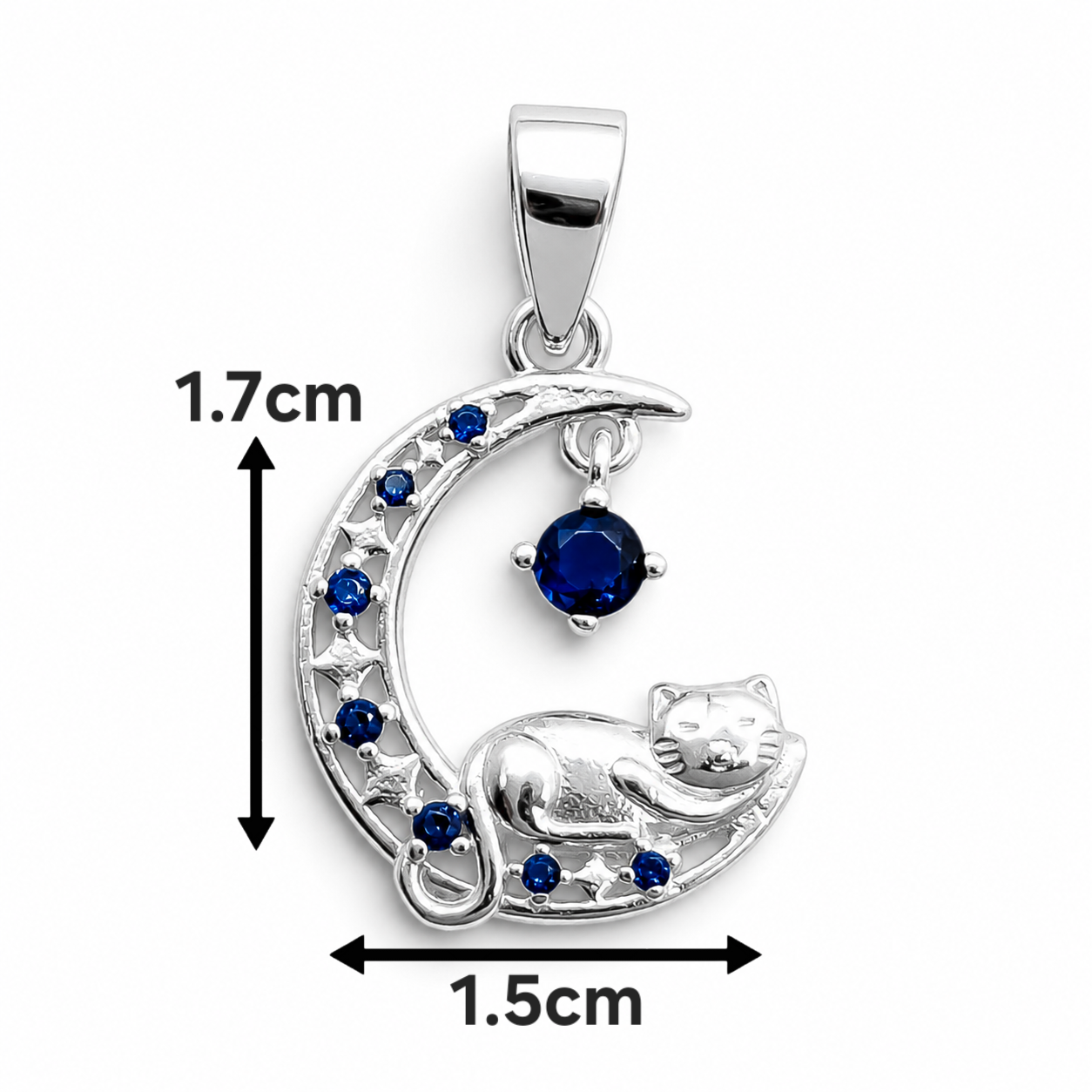 Dije Gato Luna Azul Plata Ley 925