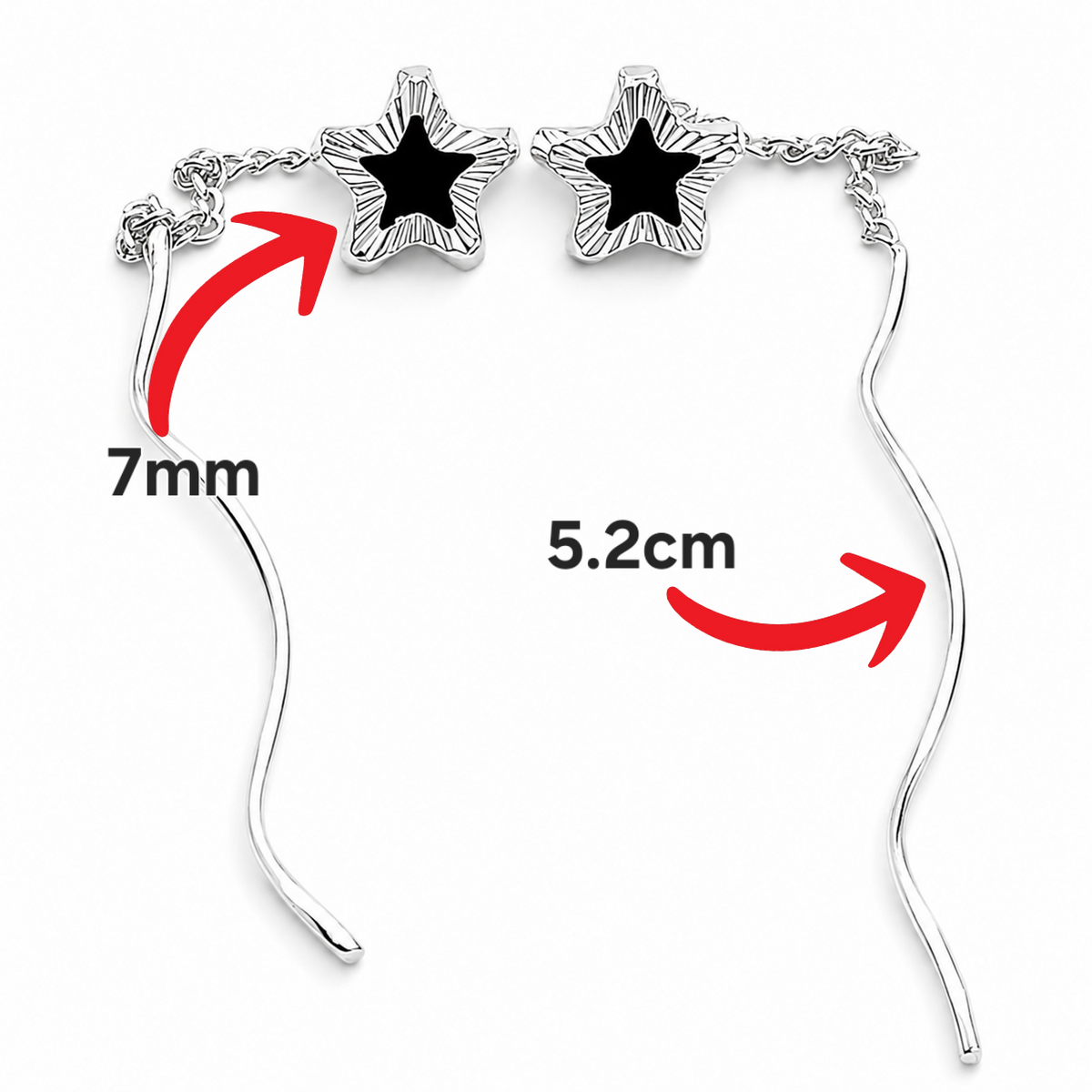 Arete Largo Estrella Negro Plata Ley 925