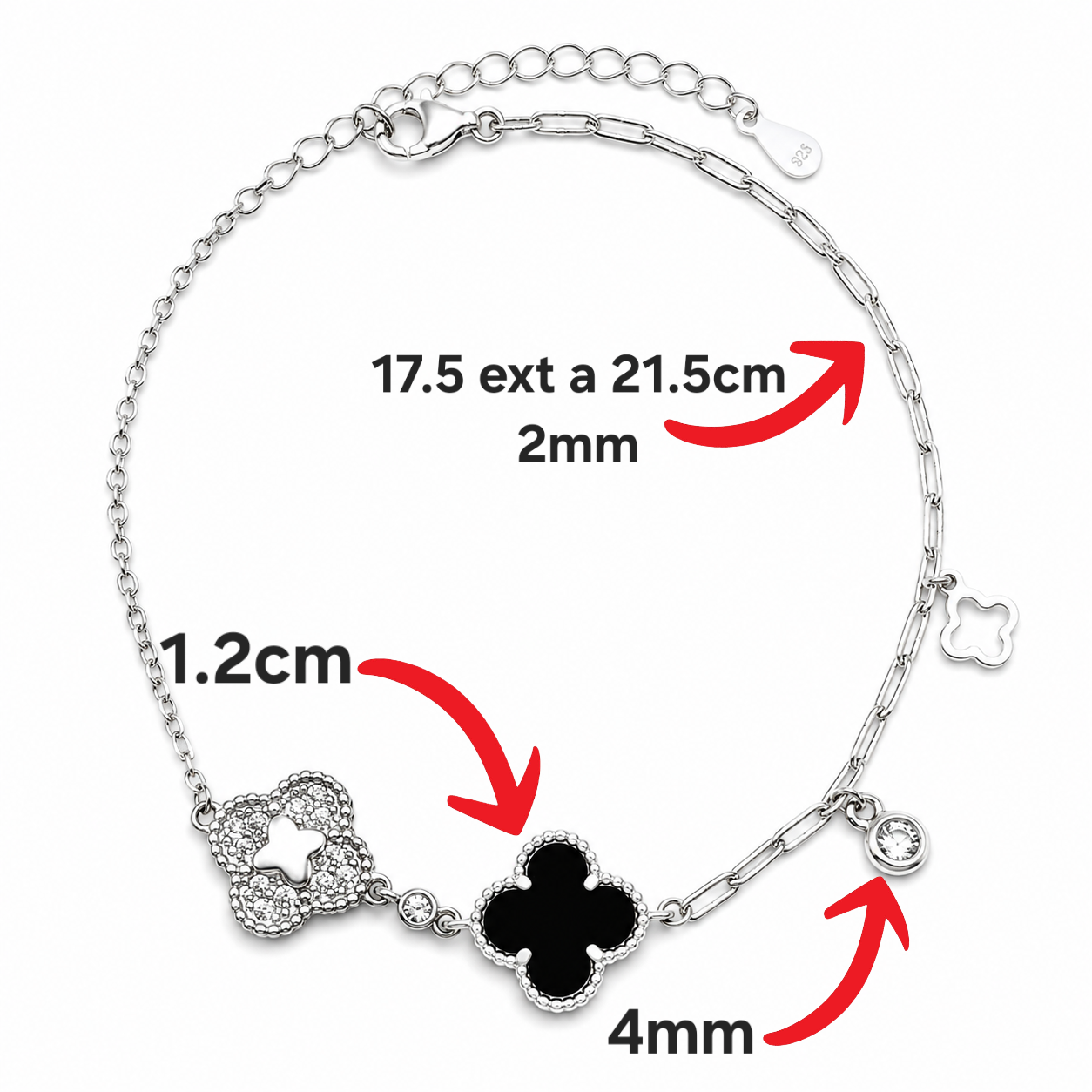 Pulsera Van 2 Treboles Plata Ley 925