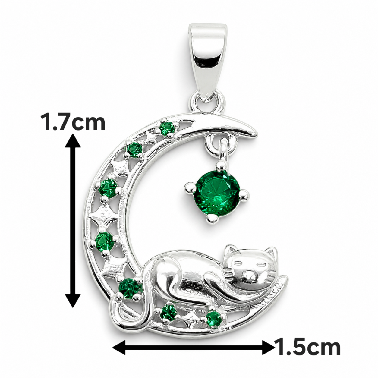 Dije Gato Luna Verde Plata Ley 925