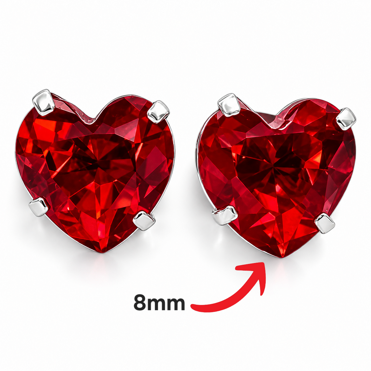 Arete Corazon Rojo #8 Plata Ley 925