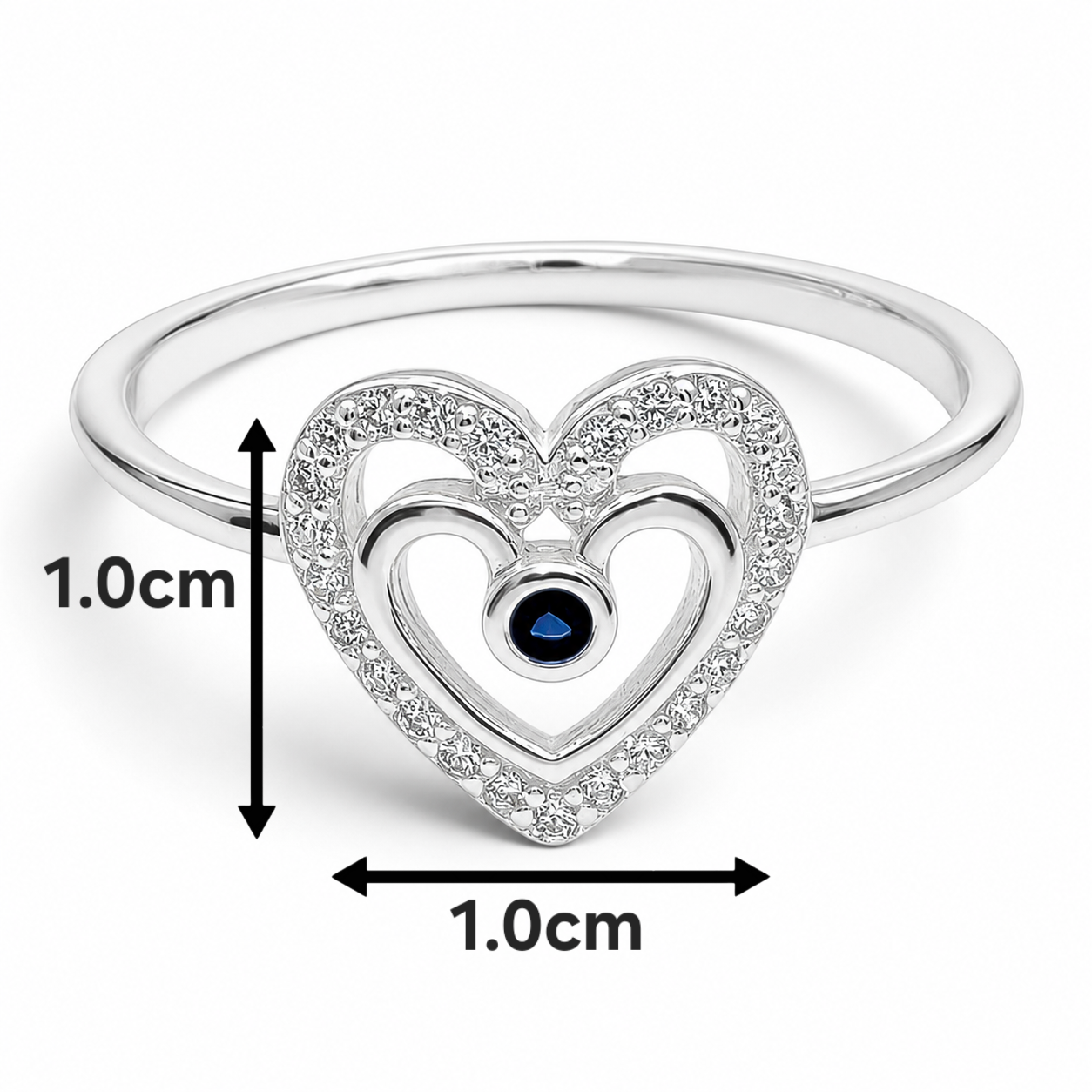 Anillo Corazon Azul Plata Ley 925